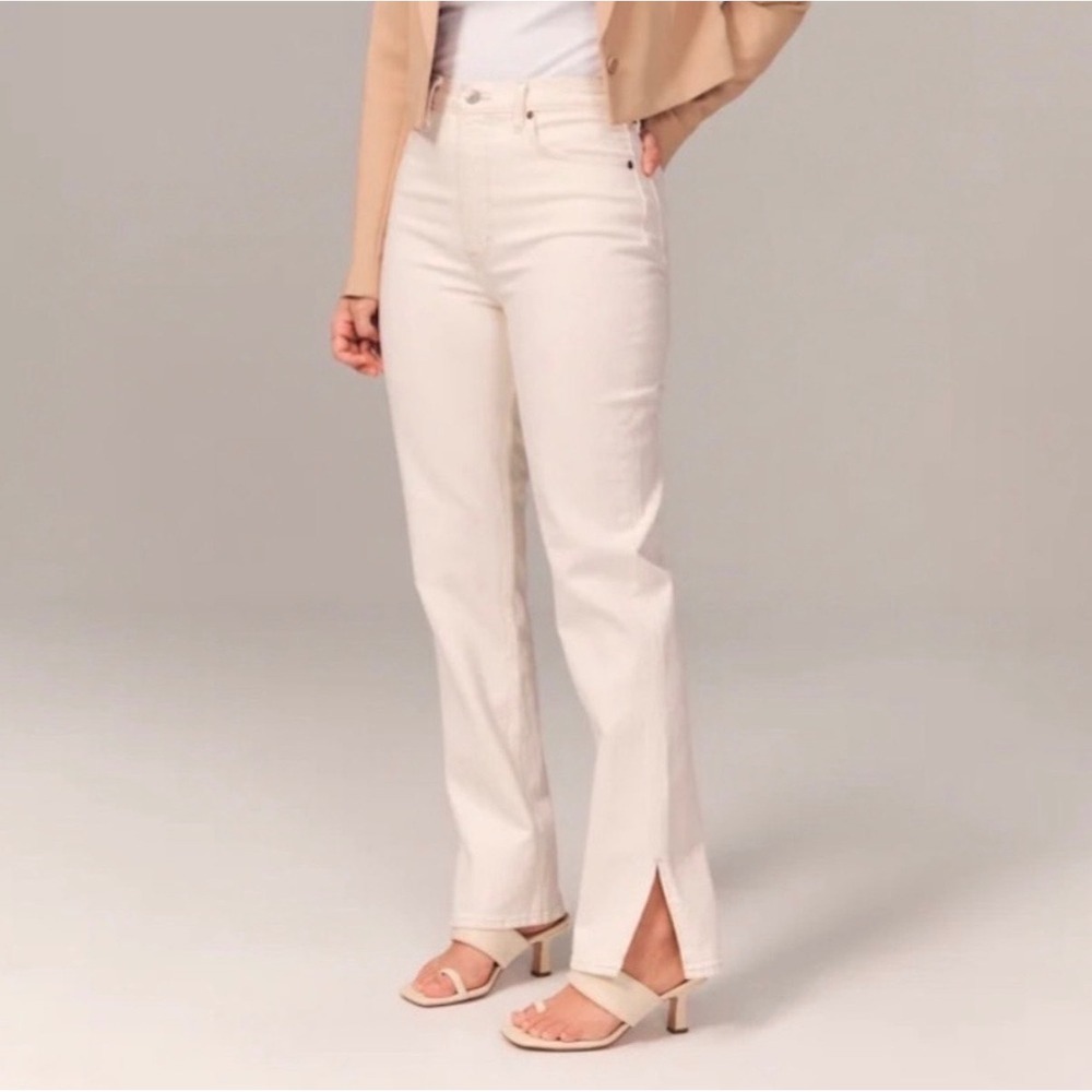 Abercrombie & Fitch the 90s straight ultra high rise cream jeans curve love